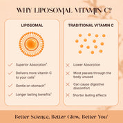 Why liposomal Vitamin C comparison chart showing superior absorption versus traditional Vitamin C, delivers more to cells, gentle on stomach, longer lasting benefits